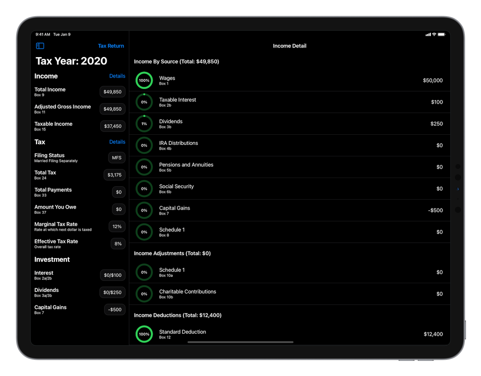 Tax analysis and optimization for iPad and iPhone